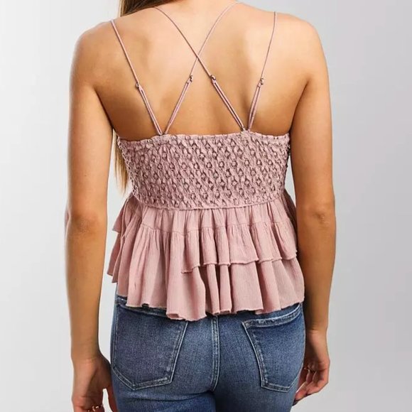 Free People Adella Lace Peplum Camisole Mauve Pink Size Medium - Picture 4 of 6